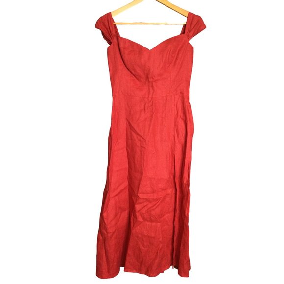 Reformation Dresses & Skirts - Reformation Women's Linen Off-the-Shoulder Smocked Midi Dress Sleeveless Red Siz